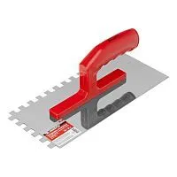 Гладилка из нержавеющей стали, 280 х 130 мм, зеркальная полировка, пластмассовая ручка, зуб 10 х 10 мм Matrix