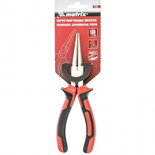 Круглогубцы Nickel, 160 мм, никелированные, двухкомпонентные рукоятки Matrix фото 2