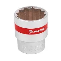 Головка торцевая, 27 мм, двенадцатигранная, CrV, под квадрат 1/2, хромированная Matrix