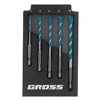 Набор сверл универсальных, Multipurpose PRO, 6-гр. хвостовик, 4-10мм, 5шт Gross