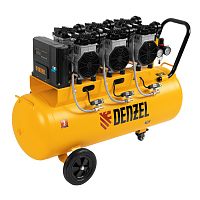 Компрессор безмасляный, малошумный DLS 3300/100, 3300 Вт,3x1100, 100 л, 570 л/мин ,блок управления Denzel