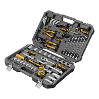 Набор инструментов, 1/2", 1/4", CrV, S2, пластиковый кейс, 64 предмета Denzel